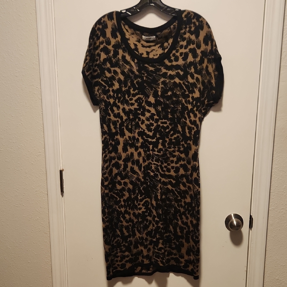 Calvin Klein Black and Tan Patterned Dress